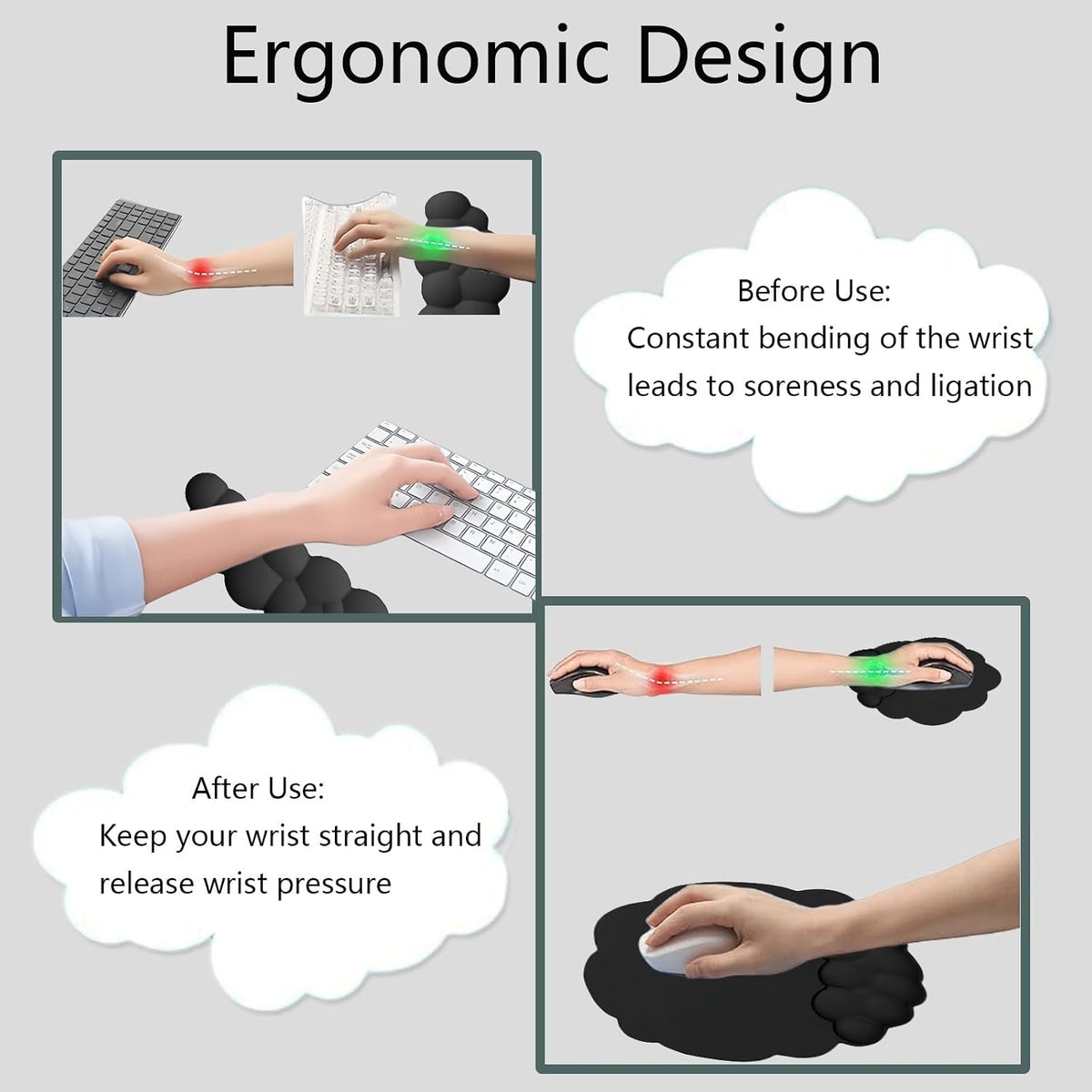 Gel Cloud Wrist Rest Keyboard Clear Purple Mouse Pad with Wrist Rest Set 3PCS Ergonomic Cool Keyboard Wrist Pad Cute Acrylic Coaster Non-Slip Base Cute Transparent Mouse Wrist Pad Support for Computer