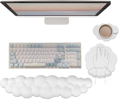 Gel Cloud Wrist Rest Keyboard Clear Purple Mouse Pad with Wrist Rest Set 3PCS Ergonomic Cool Keyboard Wrist Pad Cute Acrylic Coaster Non-Slip Base Cute Transparent Mouse Wrist Pad Support for Computer