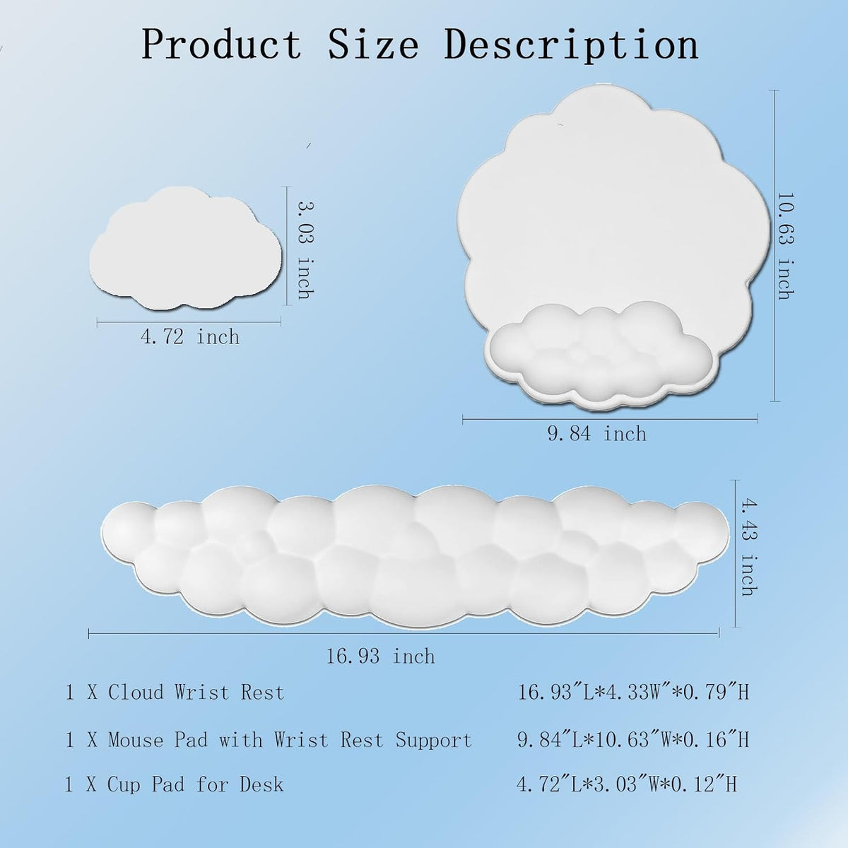 Gel Cloud Wrist Rest Keyboard Clear Purple Mouse Pad with Wrist Rest Set 3PCS Ergonomic Cool Keyboard Wrist Pad Cute Acrylic Coaster Non-Slip Base Cute Transparent Mouse Wrist Pad Support for Computer