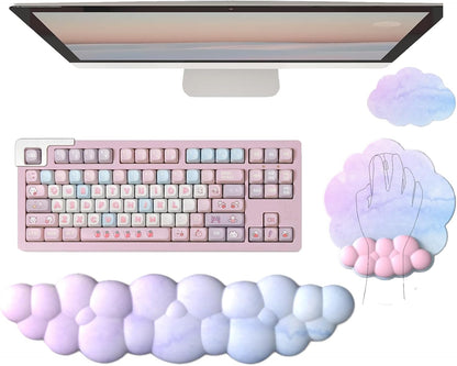 Gel Cloud Wrist Rest Keyboard Clear Purple Mouse Pad with Wrist Rest Set 3PCS Ergonomic Cool Keyboard Wrist Pad Cute Acrylic Coaster Non-Slip Base Cute Transparent Mouse Wrist Pad Support for Computer