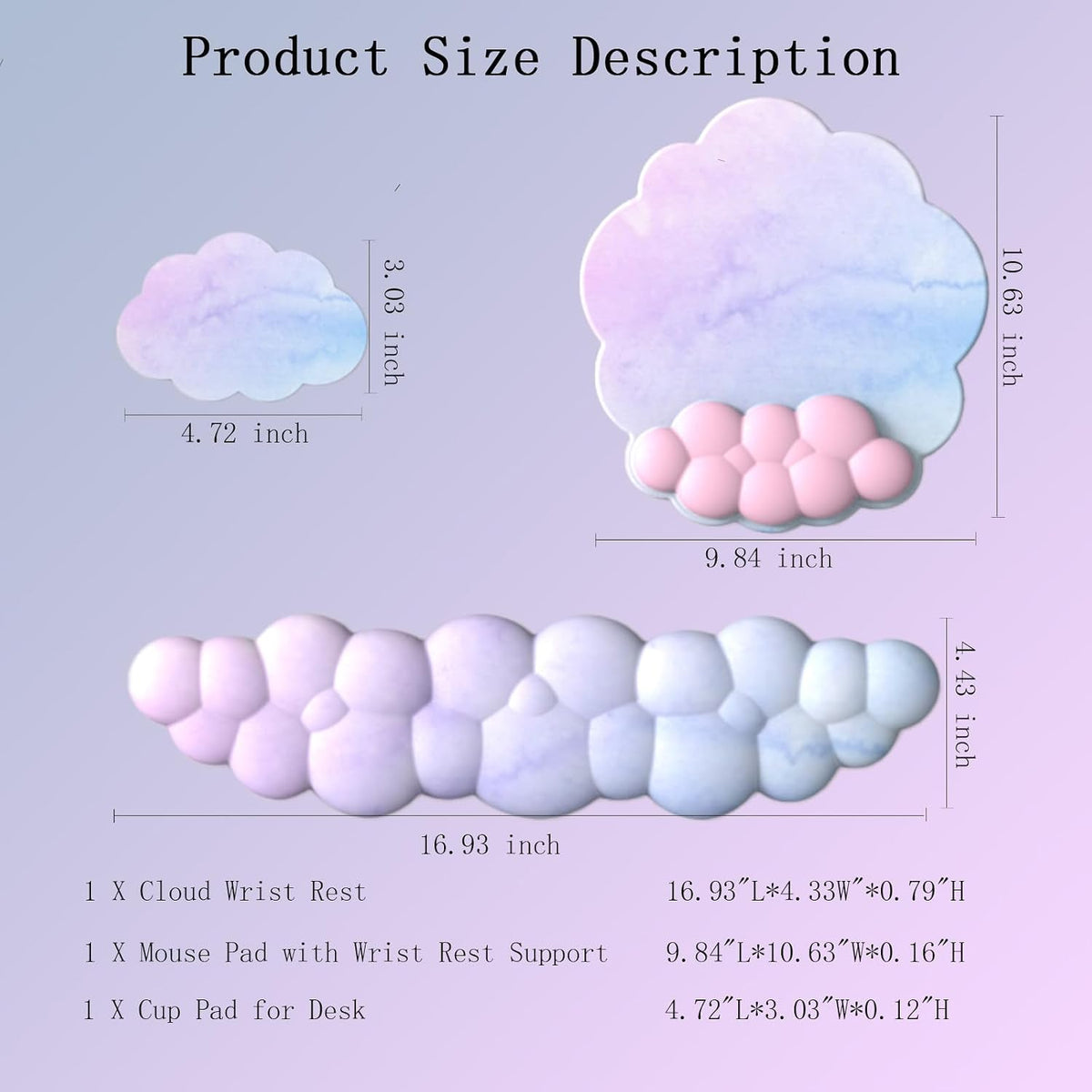 Gel Cloud Wrist Rest Keyboard Clear Purple Mouse Pad with Wrist Rest Set 3PCS Ergonomic Cool Keyboard Wrist Pad Cute Acrylic Coaster Non-Slip Base Cute Transparent Mouse Wrist Pad Support for Computer