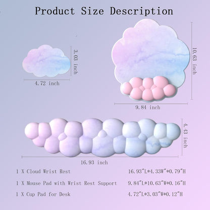 Gel Cloud Wrist Rest Keyboard Clear Purple Mouse Pad with Wrist Rest Set 3PCS Ergonomic Cool Keyboard Wrist Pad Cute Acrylic Coaster Non-Slip Base Cute Transparent Mouse Wrist Pad Support for Computer