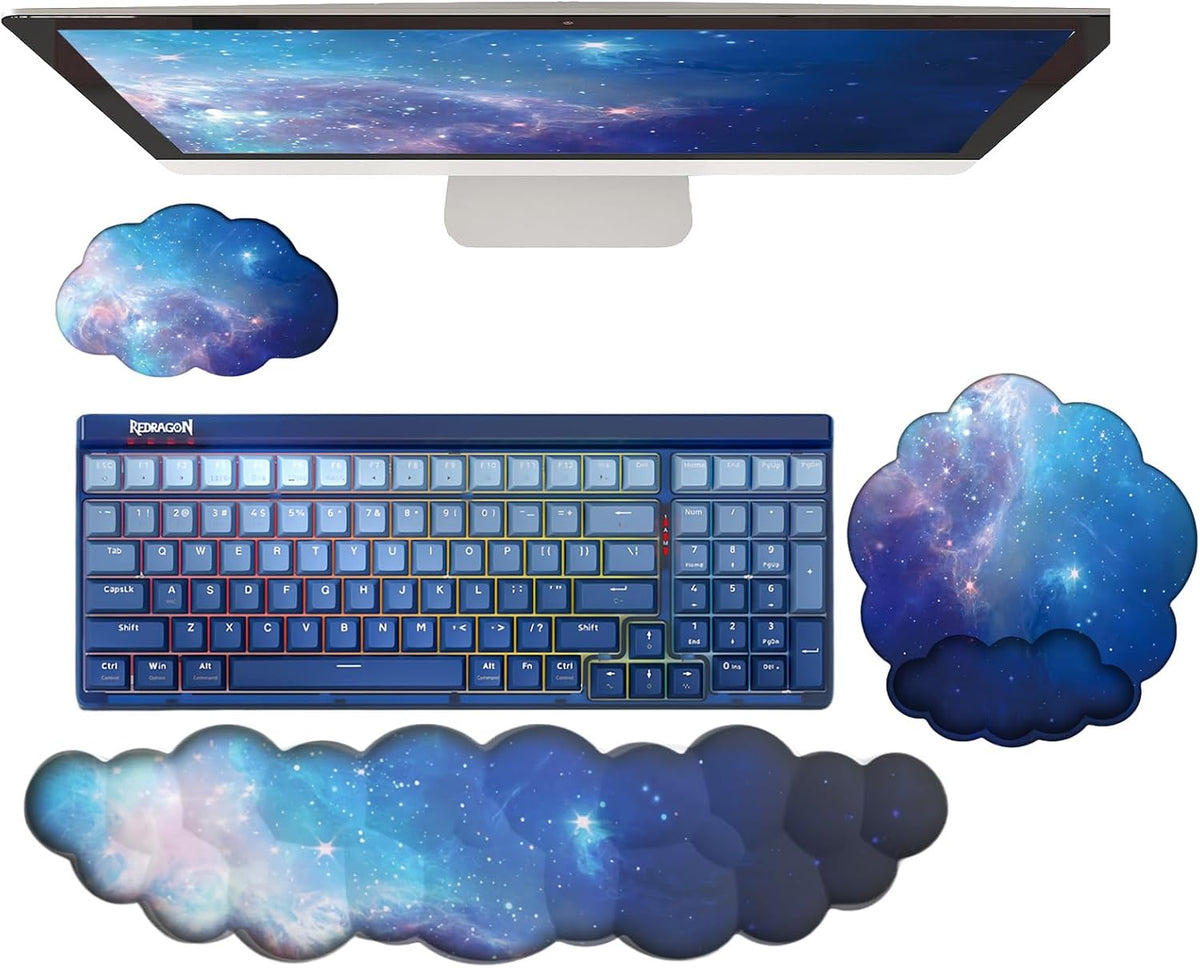 Gel Cloud Wrist Rest Keyboard Clear Purple Mouse Pad with Wrist Rest Set 3PCS Ergonomic Cool Keyboard Wrist Pad Cute Acrylic Coaster Non-Slip Base Cute Transparent Mouse Wrist Pad Support for Computer