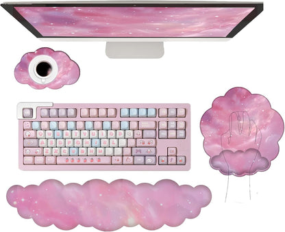 Gel Cloud Wrist Rest Keyboard Clear Purple Mouse Pad with Wrist Rest Set 3PCS Ergonomic Cool Keyboard Wrist Pad Cute Acrylic Coaster Non-Slip Base Cute Transparent Mouse Wrist Pad Support for Computer