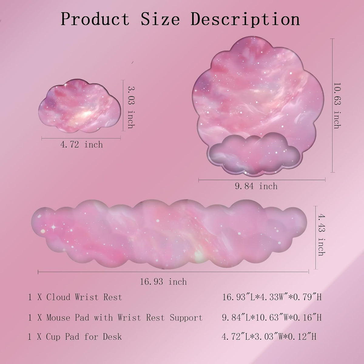 Gel Cloud Wrist Rest Keyboard Clear Purple Mouse Pad with Wrist Rest Set 3PCS Ergonomic Cool Keyboard Wrist Pad Cute Acrylic Coaster Non-Slip Base Cute Transparent Mouse Wrist Pad Support for Computer