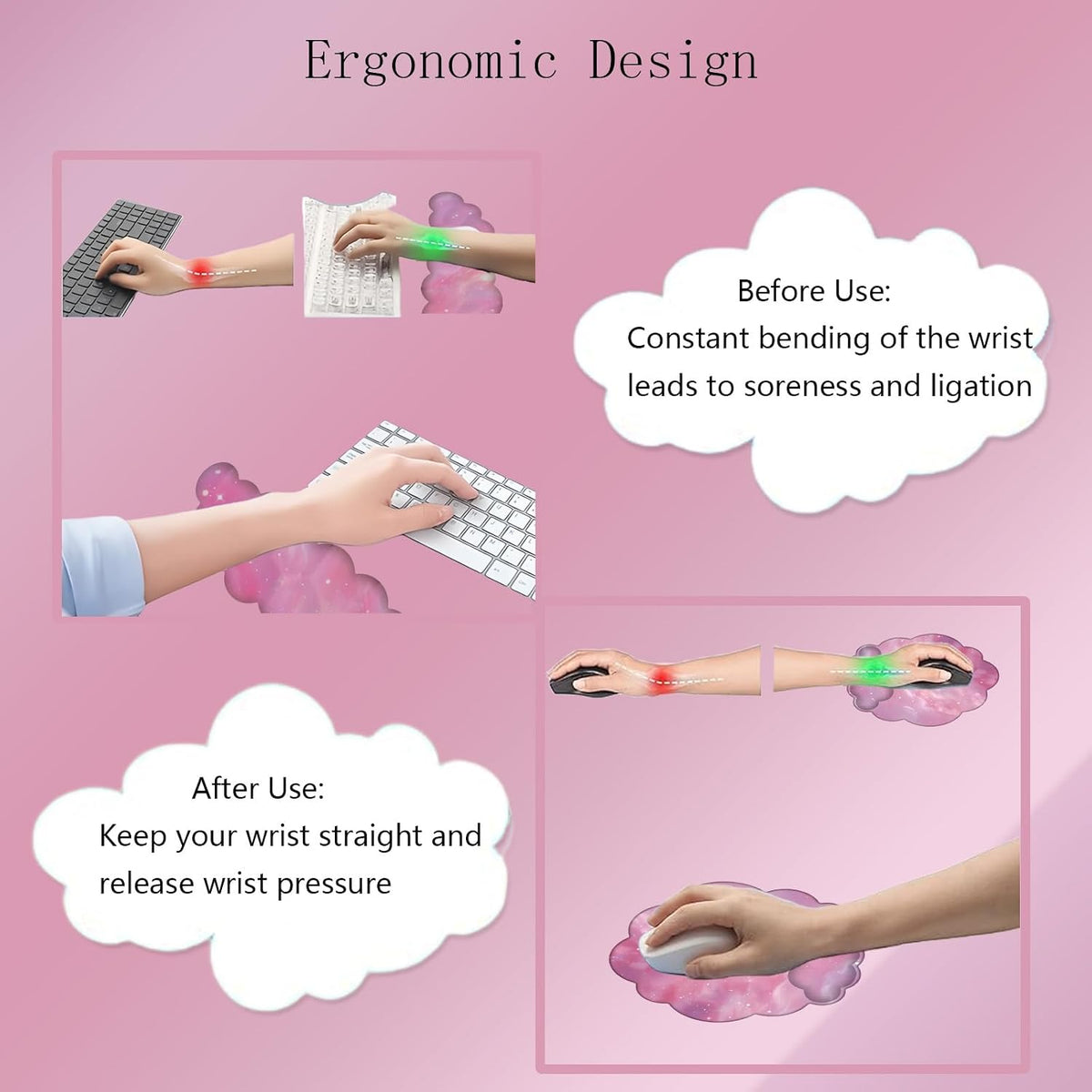 Gel Cloud Wrist Rest Keyboard Clear Purple Mouse Pad with Wrist Rest Set 3PCS Ergonomic Cool Keyboard Wrist Pad Cute Acrylic Coaster Non-Slip Base Cute Transparent Mouse Wrist Pad Support for Computer