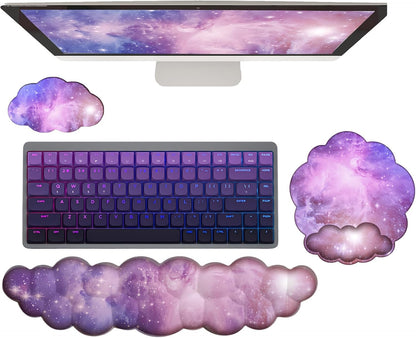 Gel Cloud Wrist Rest Keyboard Clear Purple Mouse Pad with Wrist Rest Set 3PCS Ergonomic Cool Keyboard Wrist Pad Cute Acrylic Coaster Non-Slip Base Cute Transparent Mouse Wrist Pad Support for Computer