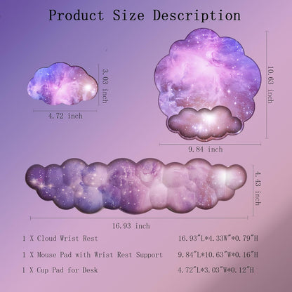 Gel Cloud Wrist Rest Keyboard Clear Purple Mouse Pad with Wrist Rest Set 3PCS Ergonomic Cool Keyboard Wrist Pad Cute Acrylic Coaster Non-Slip Base Cute Transparent Mouse Wrist Pad Support for Computer