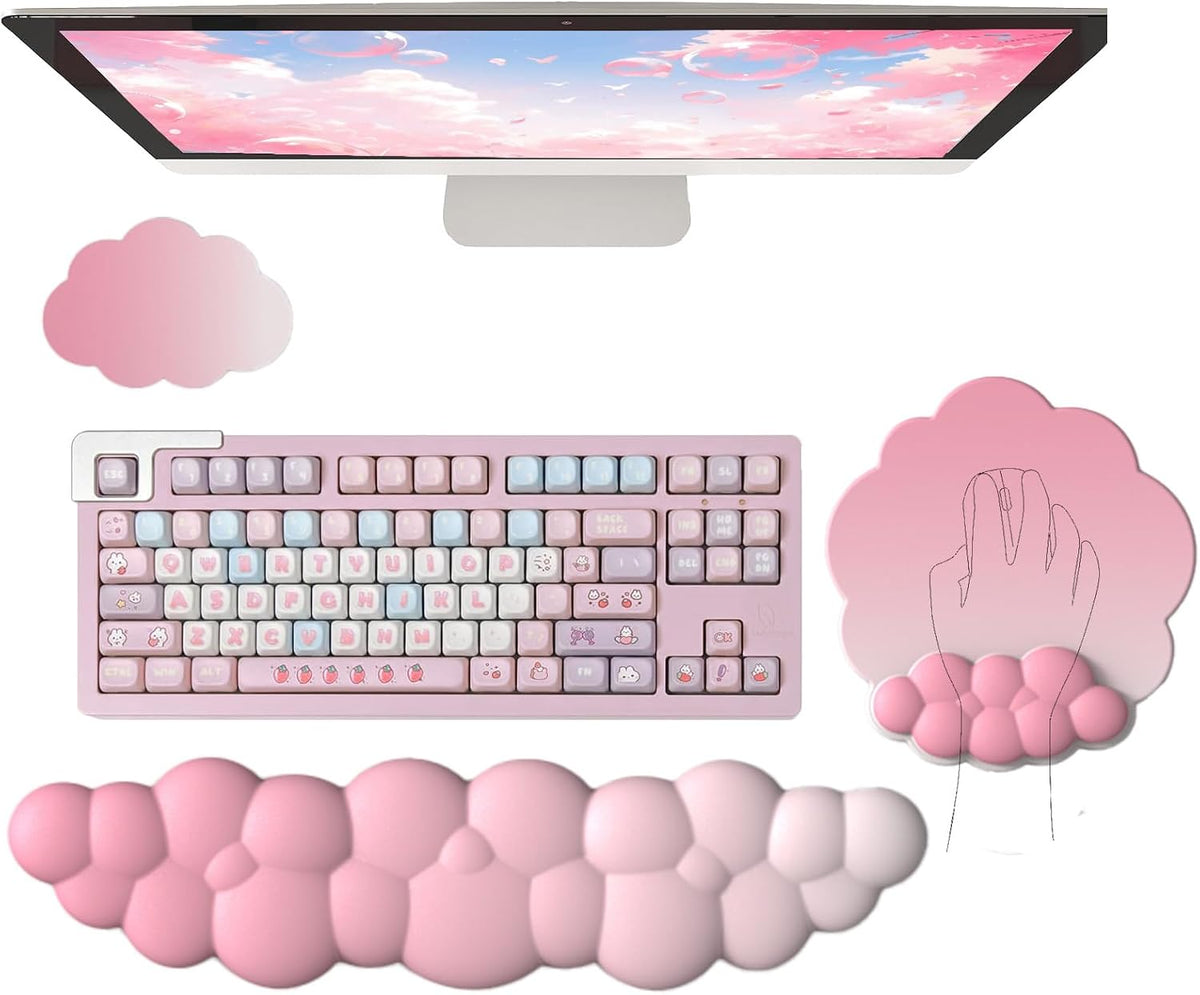 Gel Cloud Wrist Rest Keyboard Clear Purple Mouse Pad with Wrist Rest Set 3PCS Ergonomic Cool Keyboard Wrist Pad Cute Acrylic Coaster Non-Slip Base Cute Transparent Mouse Wrist Pad Support for Computer