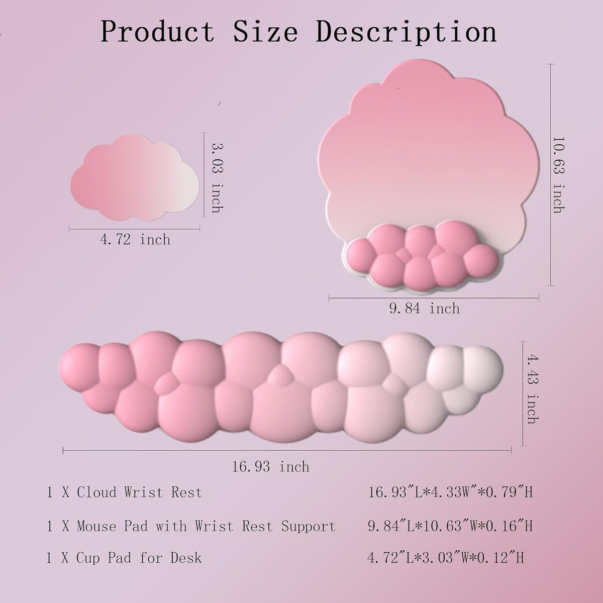Gel Cloud Wrist Rest Keyboard Clear Purple Mouse Pad with Wrist Rest Set 3PCS Ergonomic Cool Keyboard Wrist Pad Cute Acrylic Coaster Non-Slip Base Cute Transparent Mouse Wrist Pad Support for Computer