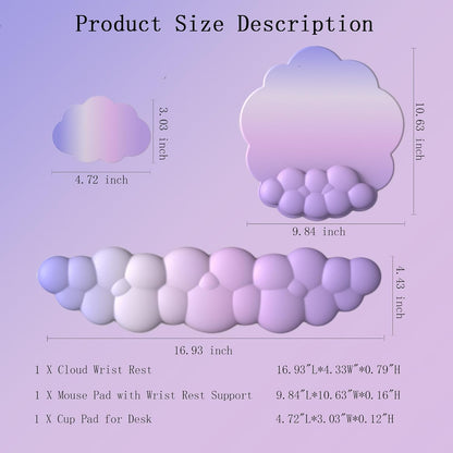 Gel Cloud Wrist Rest Keyboard Clear Purple Mouse Pad with Wrist Rest Set 3PCS Ergonomic Cool Keyboard Wrist Pad Cute Acrylic Coaster Non-Slip Base Cute Transparent Mouse Wrist Pad Support for Computer