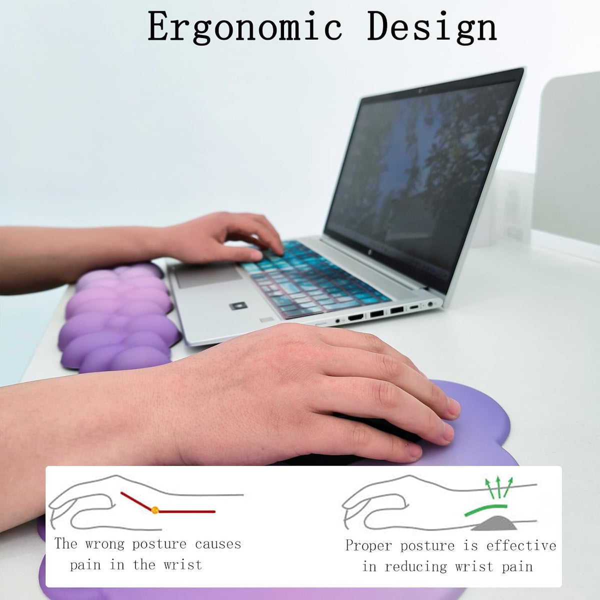 Gel Cloud Wrist Rest Keyboard Clear Purple Mouse Pad with Wrist Rest Set 3PCS Ergonomic Cool Keyboard Wrist Pad Cute Acrylic Coaster Non-Slip Base Cute Transparent Mouse Wrist Pad Support for Computer