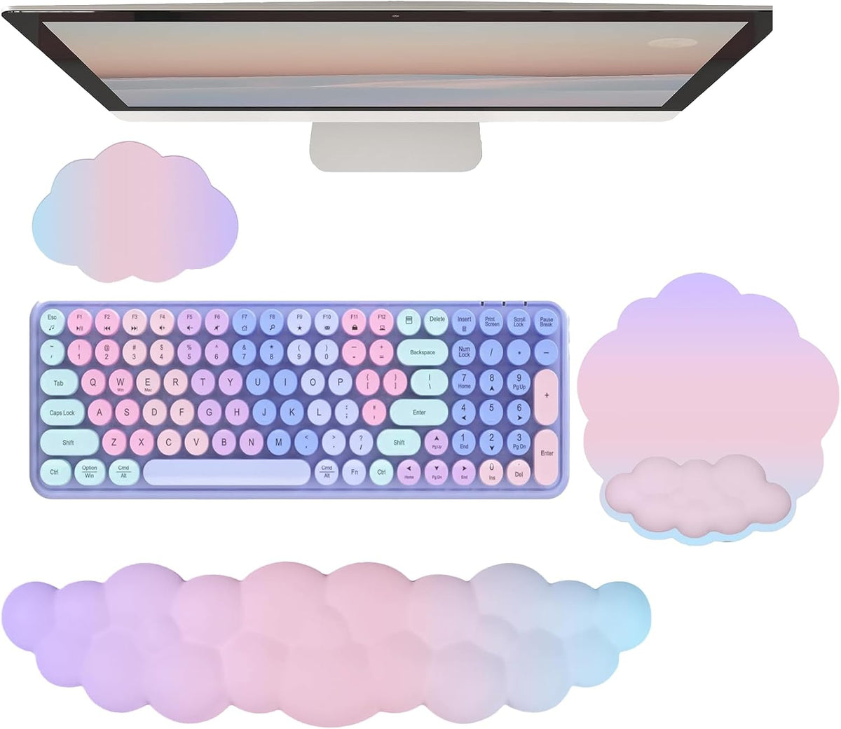 Gel Cloud Wrist Rest Keyboard Clear Purple Mouse Pad with Wrist Rest Set 3PCS Ergonomic Cool Keyboard Wrist Pad Cute Acrylic Coaster Non-Slip Base Cute Transparent Mouse Wrist Pad Support for Computer