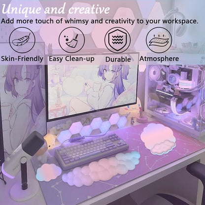 Gel Cloud Wrist Rest Keyboard Clear Purple Mouse Pad with Wrist Rest Set 3PCS Ergonomic Cool Keyboard Wrist Pad Cute Acrylic Coaster Non-Slip Base Cute Transparent Mouse Wrist Pad Support for Computer