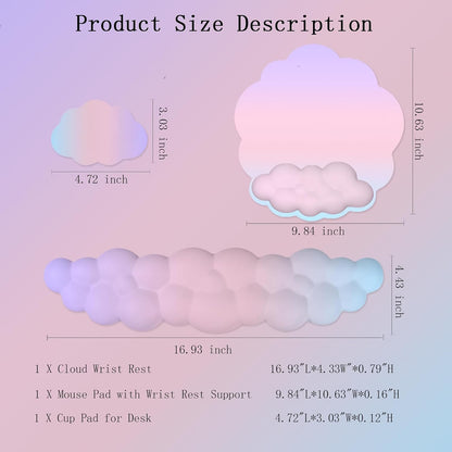 Gel Cloud Wrist Rest Keyboard Clear Purple Mouse Pad with Wrist Rest Set 3PCS Ergonomic Cool Keyboard Wrist Pad Cute Acrylic Coaster Non-Slip Base Cute Transparent Mouse Wrist Pad Support for Computer