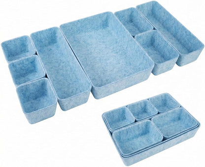 Felt Desk Drawer Organizer, 8pcs Shallow Storage Trays Bins, Office Accessories Box Inserts College Jewelry & Makeup Boxes Containers(Blue)