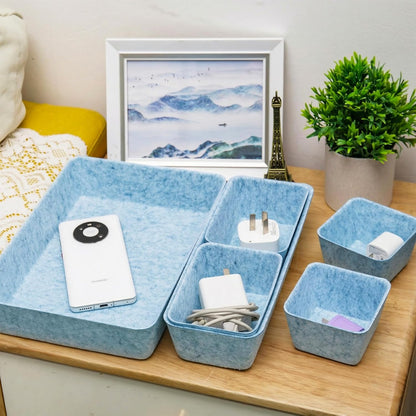 Felt Desk Drawer Organizer, 8pcs Shallow Storage Trays Bins, Office Accessories Box Inserts College Jewelry & Makeup Boxes Containers(Blue)