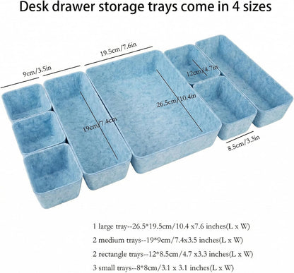 Felt Desk Drawer Organizer, 8pcs Shallow Storage Trays Bins, Office Accessories Box Inserts College Jewelry & Makeup Boxes Containers(Blue)