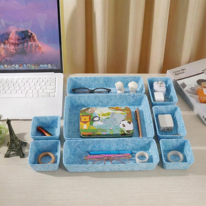Felt Desk Drawer Organizer, 8pcs Shallow Storage Trays Bins, Office Accessories Box Inserts College Jewelry & Makeup Boxes Containers(Blue)