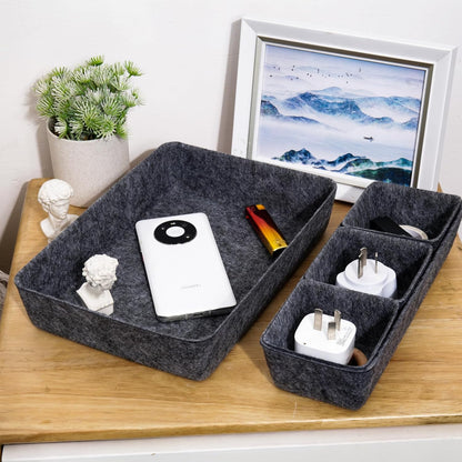 Felt Desk Drawer Organizer, 8pcs Shallow Storage Trays Bins, Office Accessories Box Inserts College Jewelry & Makeup Boxes Containers(Blue)