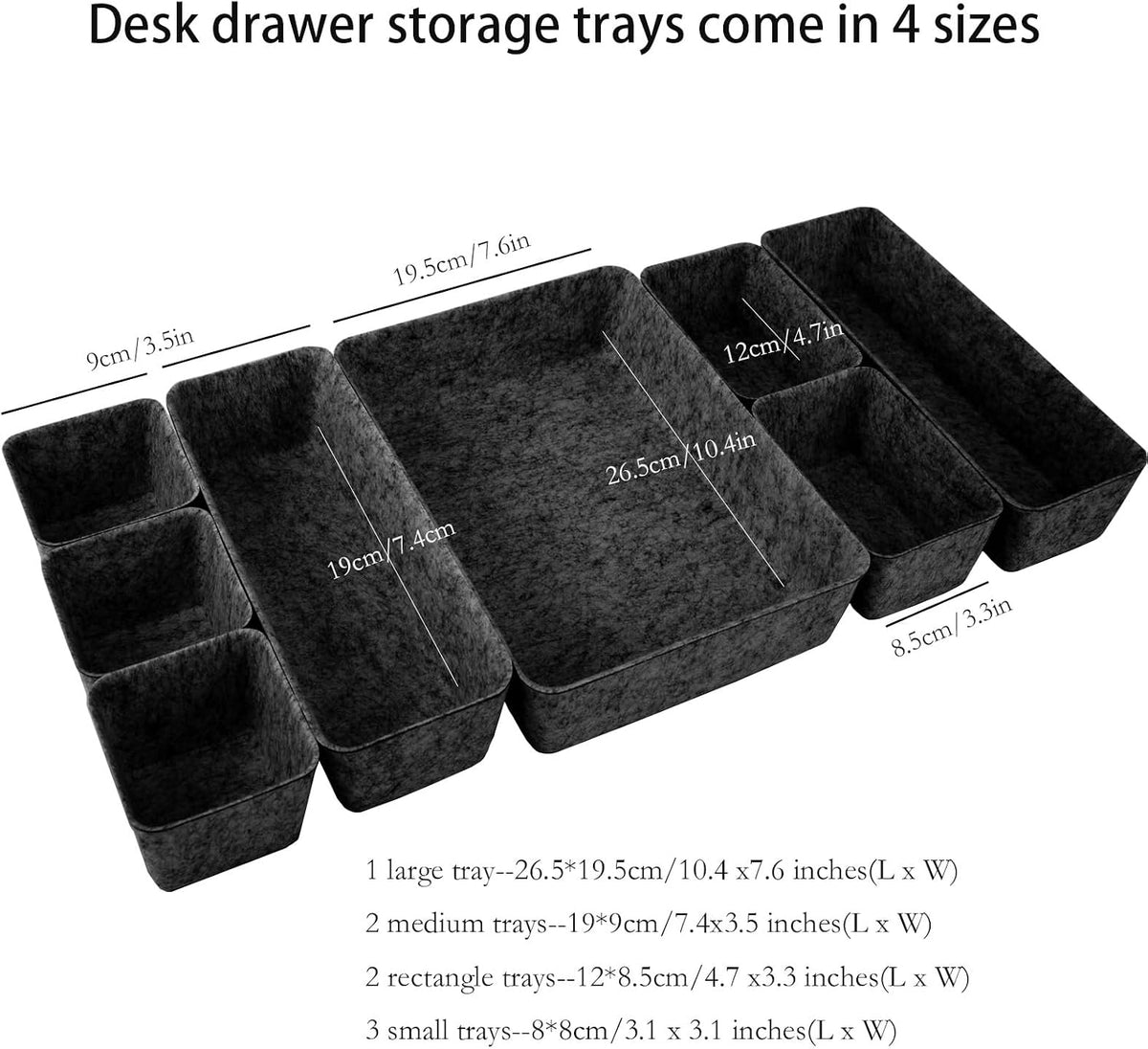 Felt Desk Drawer Organizer, 8pcs Shallow Storage Trays Bins, Office Accessories Box Inserts College Jewelry & Makeup Boxes Containers(Blue)