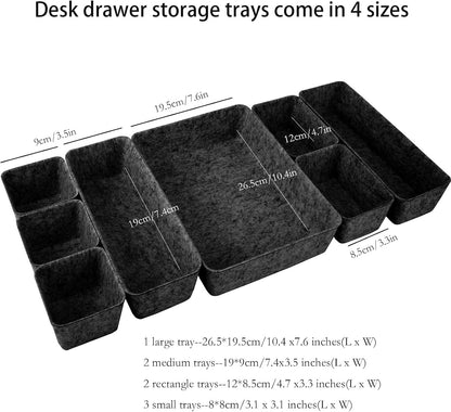 Felt Desk Drawer Organizer, 8pcs Shallow Storage Trays Bins, Office Accessories Box Inserts College Jewelry & Makeup Boxes Containers(Blue)