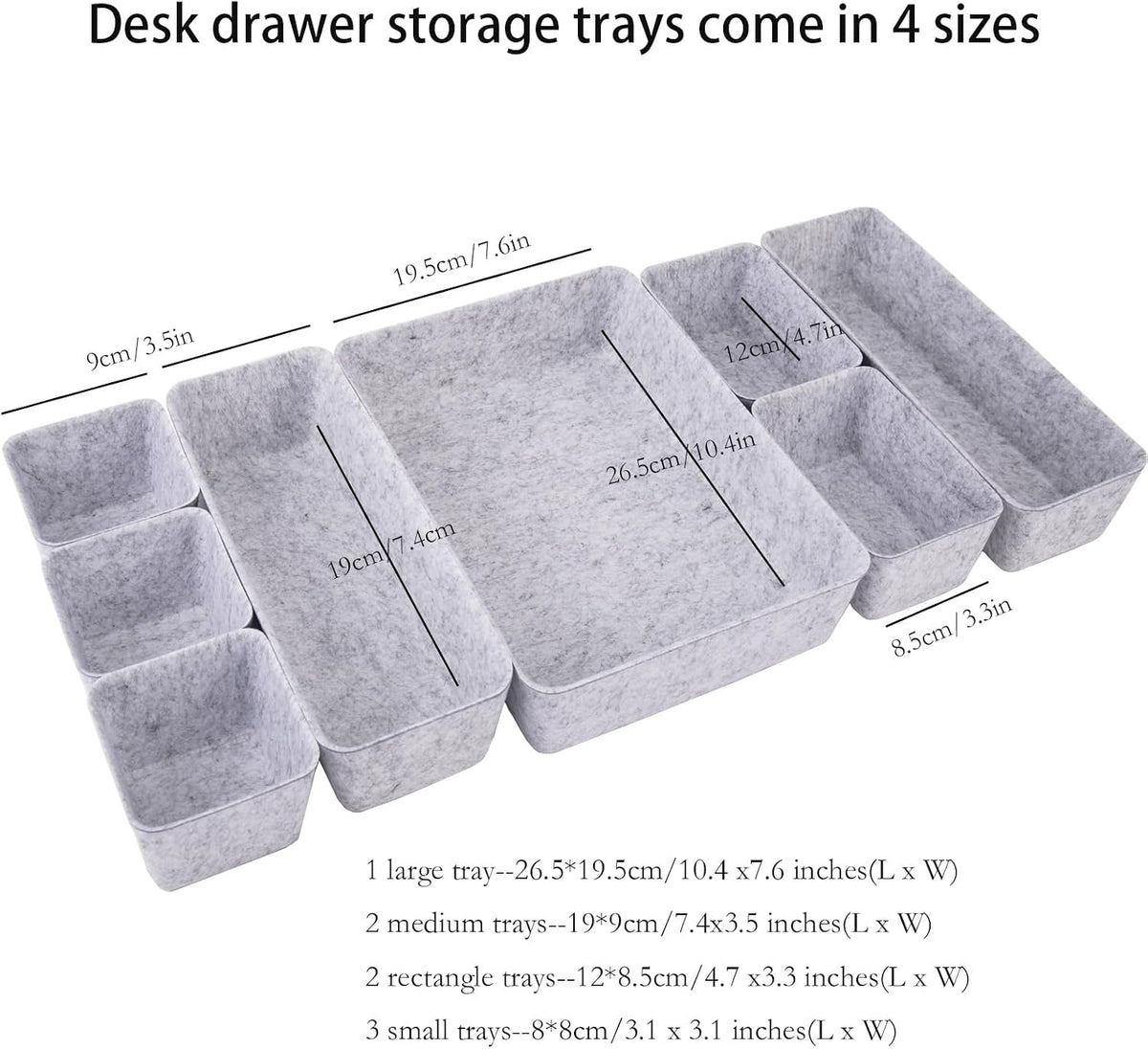 Felt Desk Drawer Organizer, 8pcs Shallow Storage Trays Bins, Office Accessories Box Inserts College Jewelry & Makeup Boxes Containers(Blue)