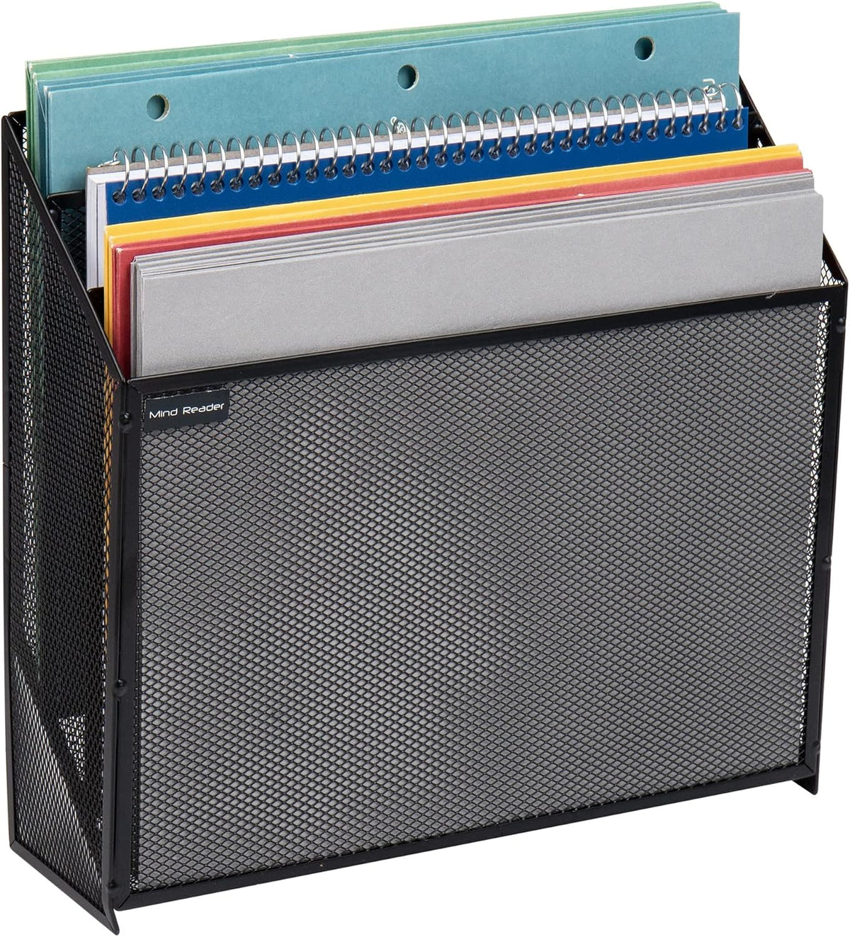 Vertical File Storage, Desktop Organizer, Wall Mount, Office, Metal Mesh, Black