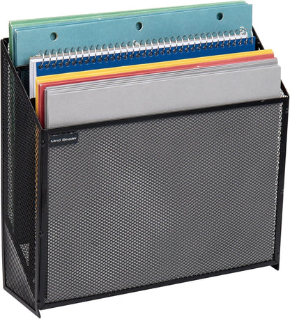 Vertical File Storage, Desktop Organizer, Wall Mount, Office, Metal Mesh, Black