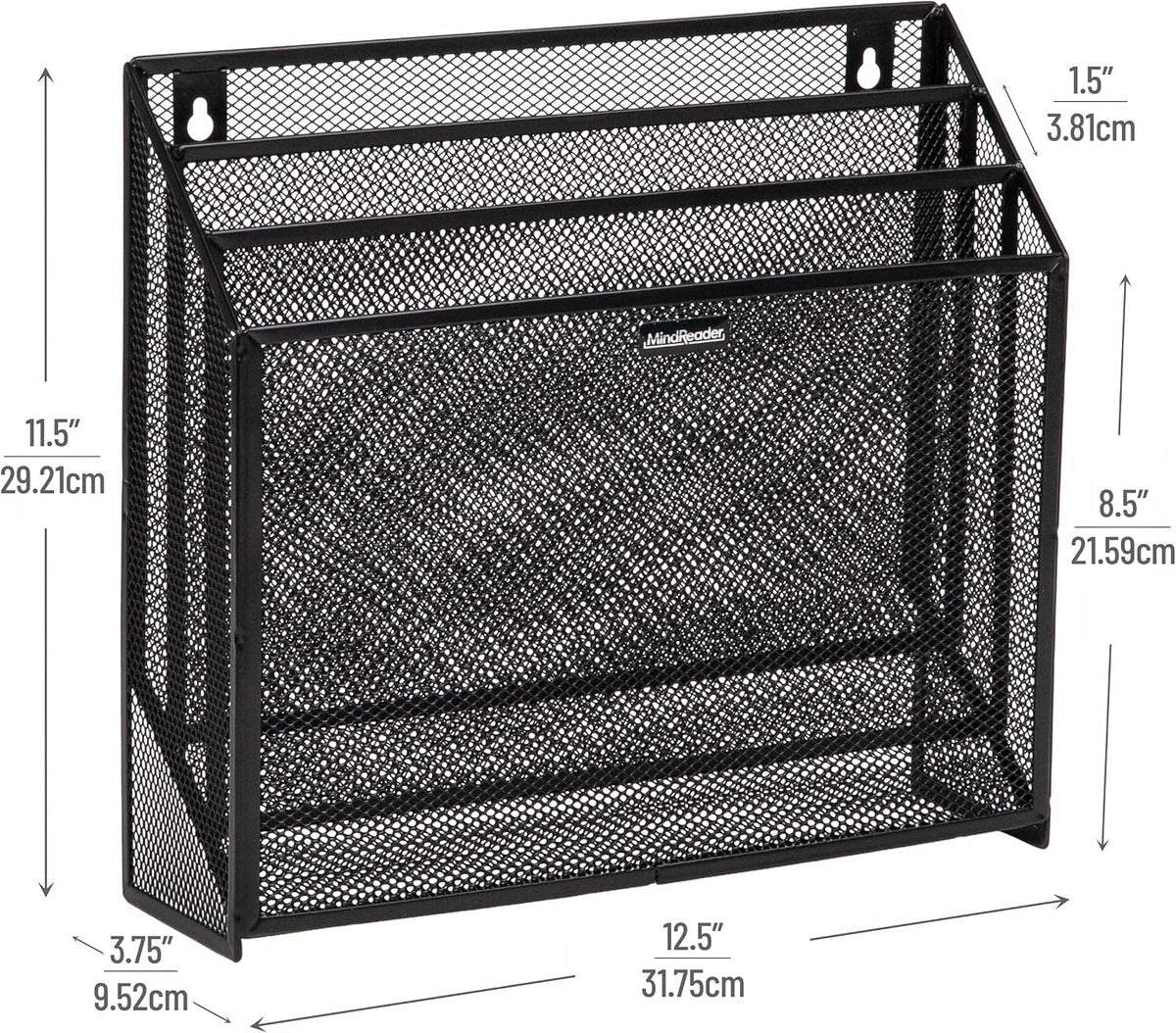 Vertical File Storage, Desktop Organizer, Wall Mount, Office, Metal Mesh, Black