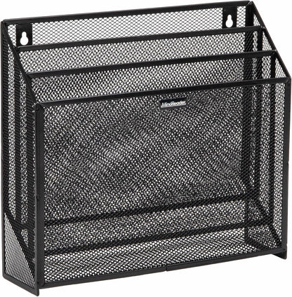 Vertical File Storage, Desktop Organizer, Wall Mount, Office, Metal Mesh, Black