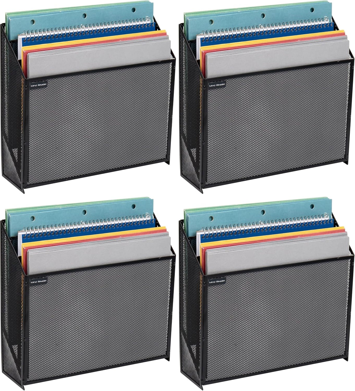Vertical File Storage, Desktop Organizer, Wall Mount, Office, Metal Mesh, Black