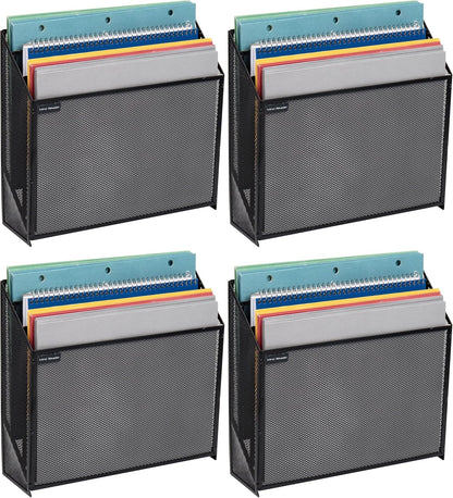 Vertical File Storage, Desktop Organizer, Wall Mount, Office, Metal Mesh, Black