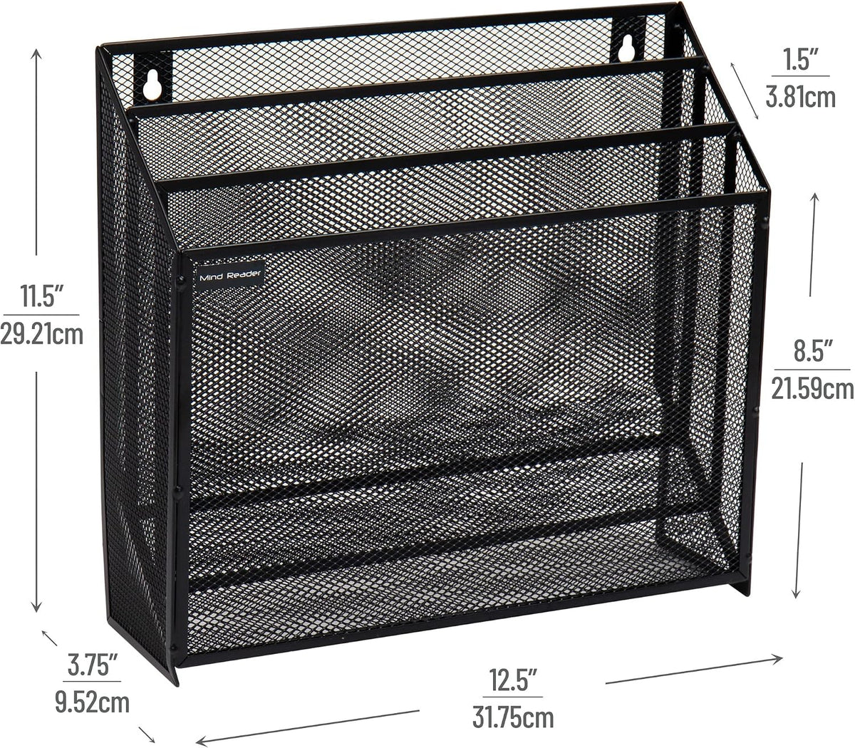 Vertical File Storage, Desktop Organizer, Wall Mount, Office, Metal Mesh, Black