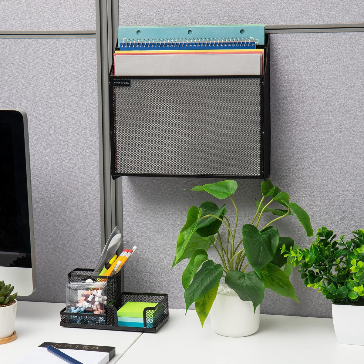 Vertical File Storage, Desktop Organizer, Wall Mount, Office, Metal Mesh, Black