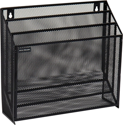 Vertical File Storage, Desktop Organizer, Wall Mount, Office, Metal Mesh, Black