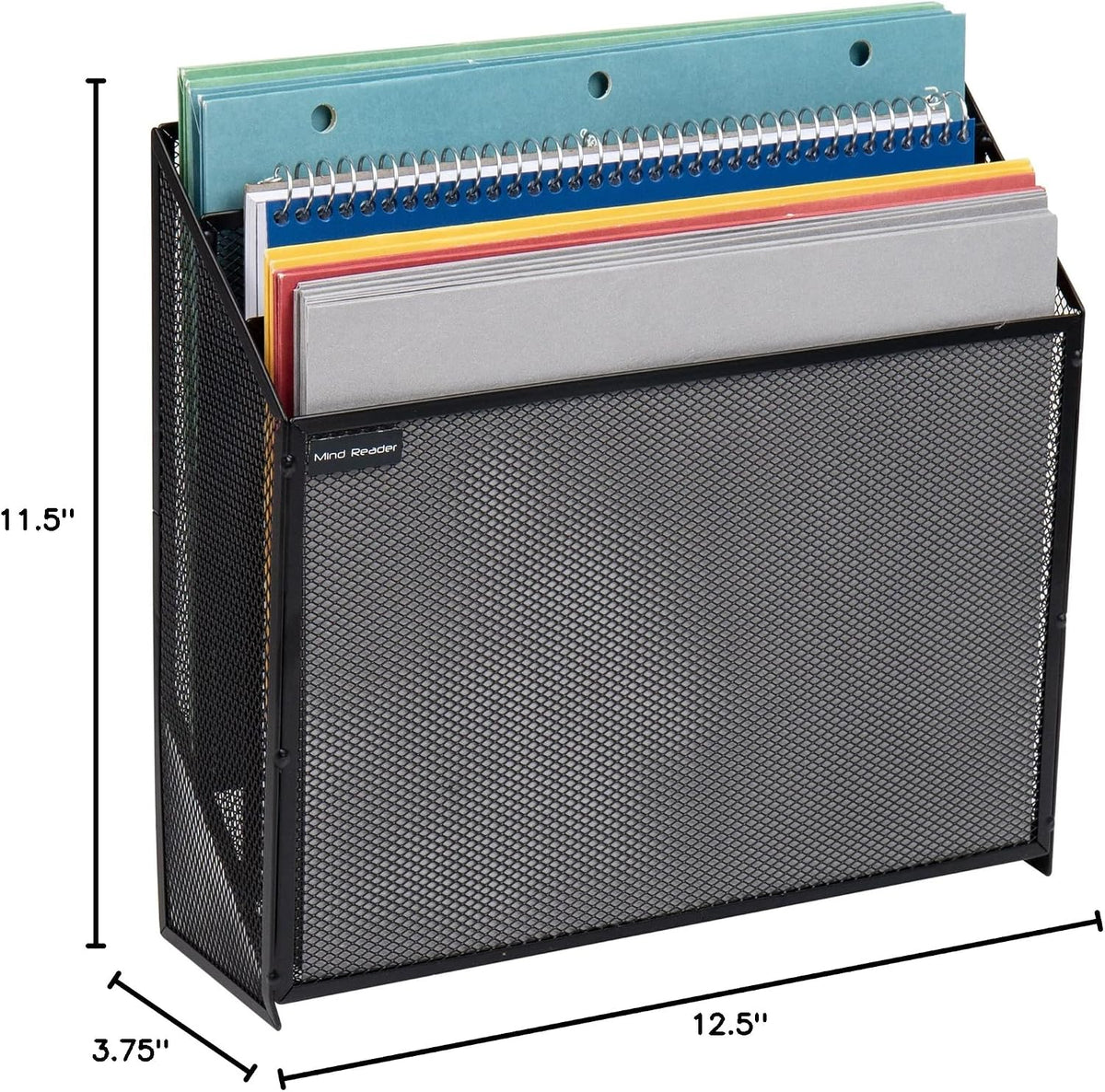 Vertical File Storage, Desktop Organizer, Wall Mount, Office, Metal Mesh, Black