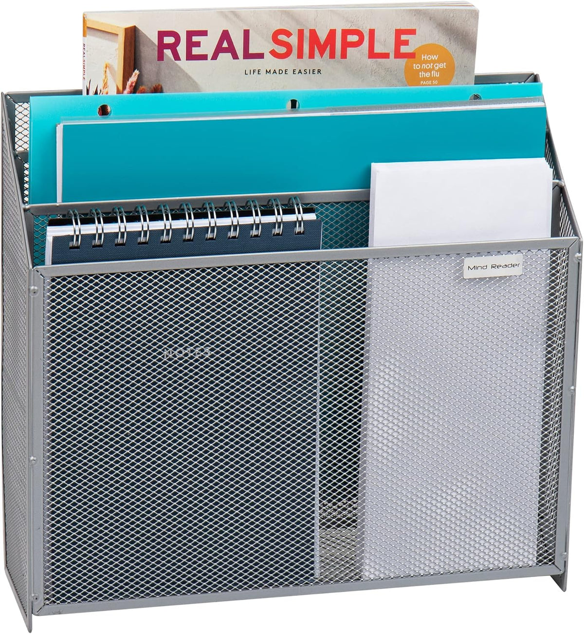 Vertical File Storage, Desktop Organizer, Wall Mount, Office, Metal Mesh, Black