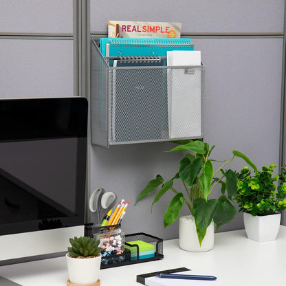 Vertical File Storage, Desktop Organizer, Wall Mount, Office, Metal Mesh, Black