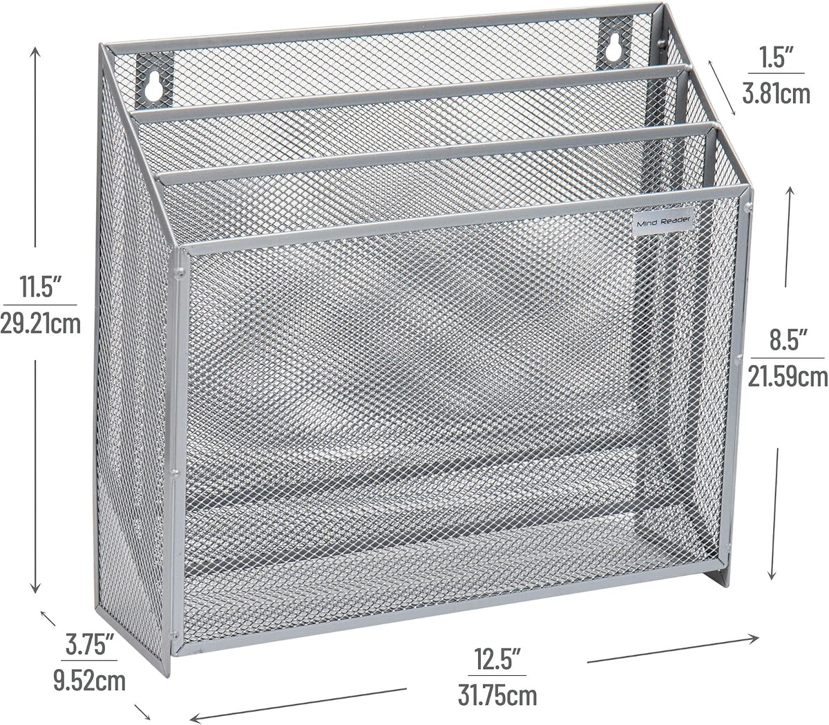 Vertical File Storage, Desktop Organizer, Wall Mount, Office, Metal Mesh, Black