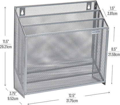 Vertical File Storage, Desktop Organizer, Wall Mount, Office, Metal Mesh, Black