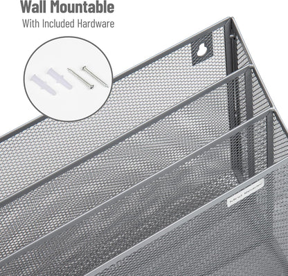 Vertical File Storage, Desktop Organizer, Wall Mount, Office, Metal Mesh, Black