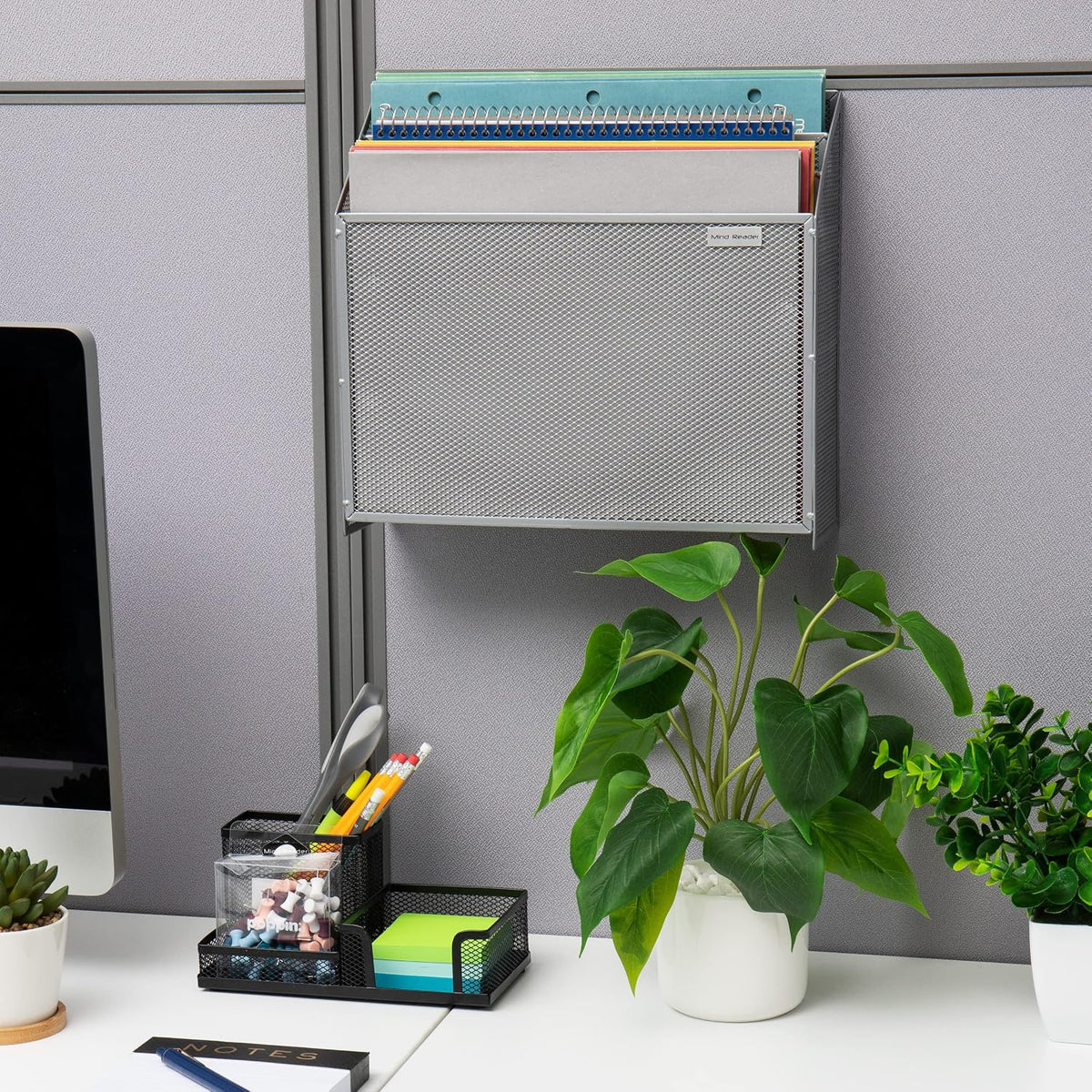 Vertical File Storage, Desktop Organizer, Wall Mount, Office, Metal Mesh, Black