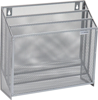 Vertical File Storage, Desktop Organizer, Wall Mount, Office, Metal Mesh, Black