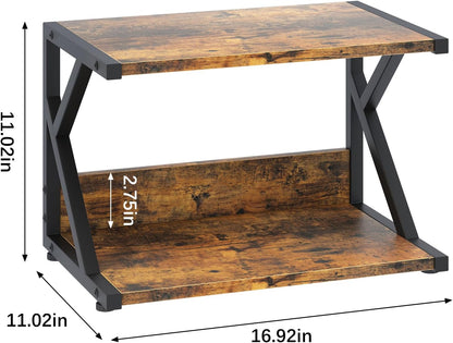 Desktop Printer Stand with 2 Tier Wood Storage Shelves,Under Desk Printer Table,Multi-Purpose Home Office Desk Organizer for Fax Machine, Scanner (Rustic Brown)
