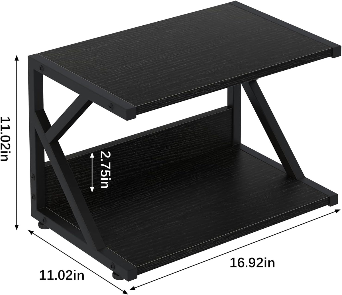Desktop Printer Stand with 2 Tier Wood Storage Shelves,Under Desk Printer Table,Multi-Purpose Home Office Desk Organizer for Fax Machine, Scanner (Rustic Brown)