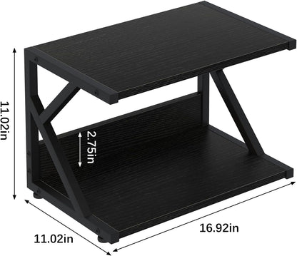 Desktop Printer Stand with 2 Tier Wood Storage Shelves,Under Desk Printer Table,Multi-Purpose Home Office Desk Organizer for Fax Machine, Scanner (Rustic Brown)