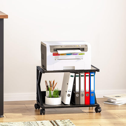 Desktop Printer Stand with 2 Tier Wood Storage Shelves,Under Desk Printer Table,Multi-Purpose Home Office Desk Organizer for Fax Machine, Scanner (Rustic Brown)