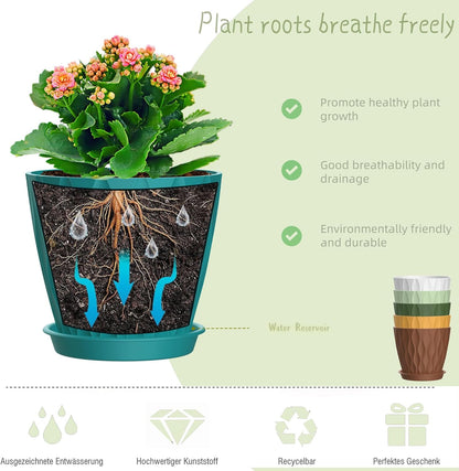 4 Inch Plant Pots, 6 Pack Indoor Flower Pots, Planters with Drainage Holes and Trays for Orchids, Violets, Succulents, Herbs, and Other Plants,Corolful