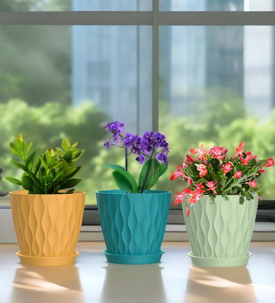 4 Inch Plant Pots, 6 Pack Indoor Flower Pots, Planters with Drainage Holes and Trays for Orchids, Violets, Succulents, Herbs, and Other Plants,Corolful